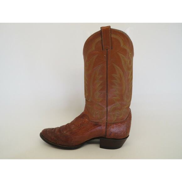 Justin Brown Leather Ostrich Cowboy Western Boots Mens Size 10 D main image 5